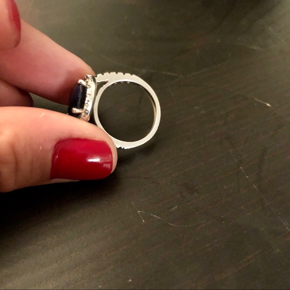 SOLD (IDNID) White Gold Sapphire Diamond Halo Ring - Picture 10 of 12